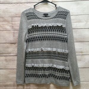 TALBOTS LAMBS WOOL BLEND‎ RUFFLED SWEATER IN GRAY